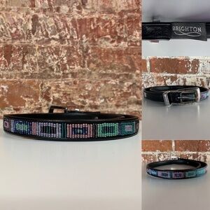 Brighton Beaded Black Leather Belt w/ Silver Hardware Size Small
